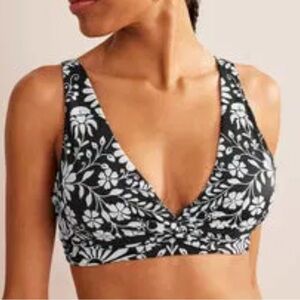 BODEN Classic Twisted Bikini Top Black White Swimsuit Women US 14 NEW. 411
